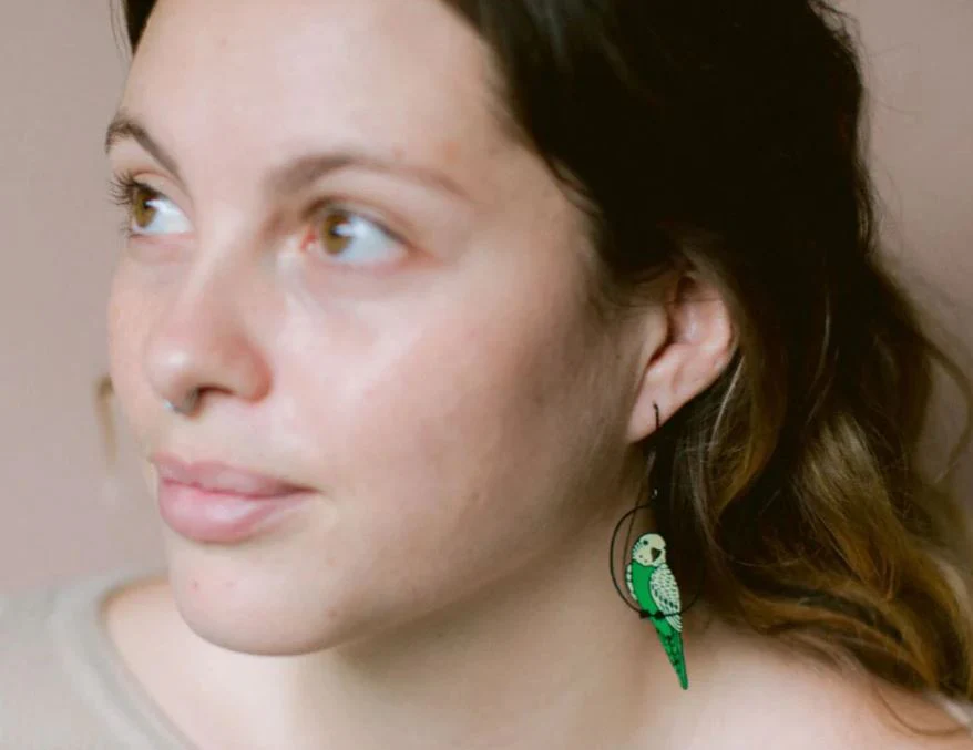 Budgie Black Green Yellow Denz Earrings - Image 3