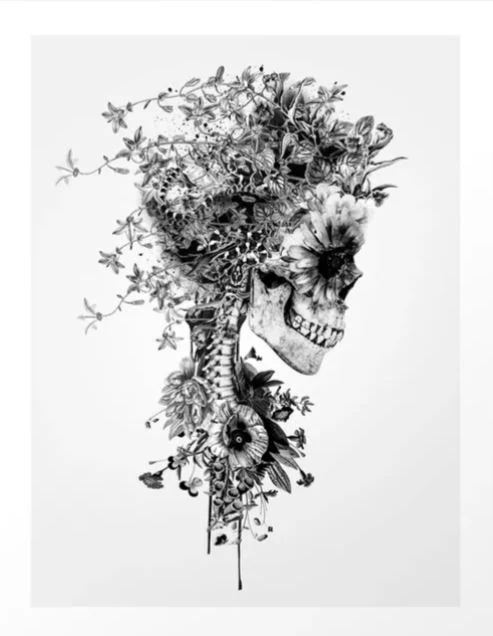 Flower Skull Black & White by Rizapeker